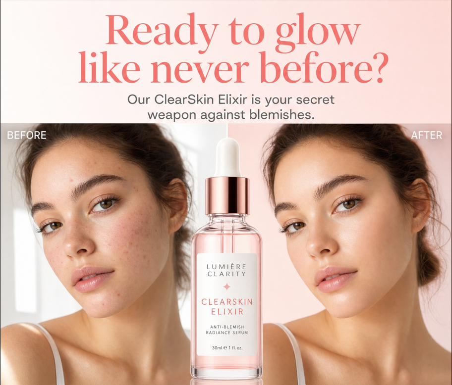 Before and after skincare results used in an AI-generated social media caption