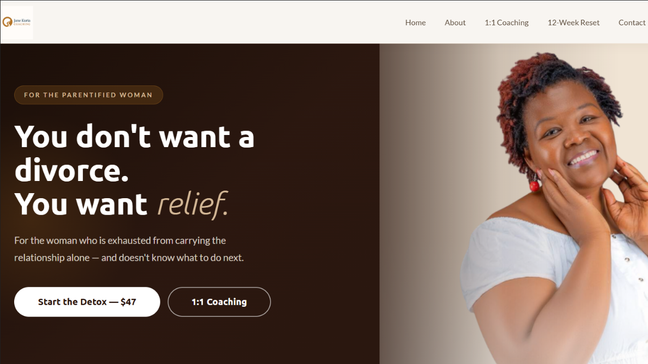 Jane Kuria Coaching website homepage built by Website Worker